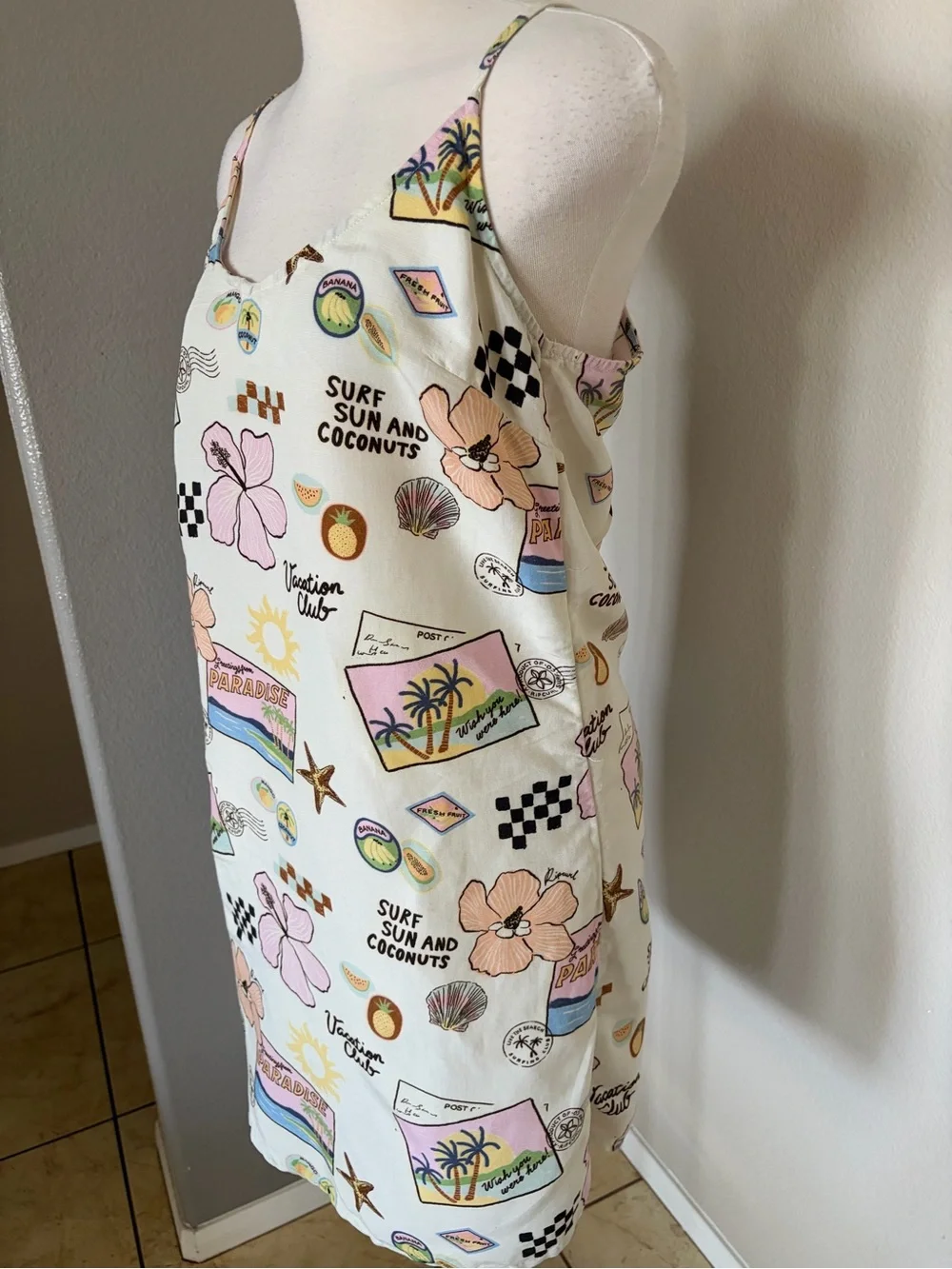 Rip Curl Cream Tropical Print Slip Dress